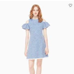 Kate Spade Cold Shoulder Tweed dress, blue and white, size 8
